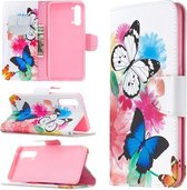 Voor OPPO Find X2 Lite Gekleurd tekeningpatroon Horizontale flip lederen tas met houder & kaartsleuven & portemonnee (vlinders)