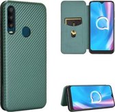 Voor Alcatel 1SE 2020 Koolstofvezel Textuur Magnetische Horizontale Flip TPU + PC + PU lederen hoes met kaartsleuf (groen)