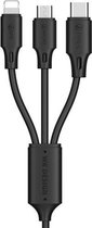 WK WDC-103 3A 3-in-1 8-pins + micro-USB + Type-C / USB-C Fullspeed Pro-oplaadgegevenskabel, lengte: 1,15 m (zwart)