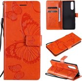 Voor Sony Xperia5 II 3D Vlinders Embossing Patroon Horizontale Flip Leren Case met Houder & Kaartsleuf & Portemonnee (Oranje)