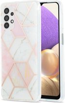 Voor Samsung Galaxy A32 5G 3D Galvaniseren marmeren patroon TPU beschermhoes (roze wit)