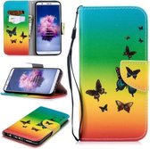 Voor Huawei Enjoy 7s Gekleurde Tekening Patroon Horizontale Flip TPU + PU Lederen Case met Houder & Kaartsleuven & Portemonnee & Lanyard (Regenboogvlinders)