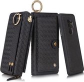 Voor Galaxy S9 + POLA Multifunctioneel Fashion Weave Magnetisch Horizontaal Flip Leren Hoesje met Kaartsleuven & Portemonnee & Fotolijst & Lanyard (Zwart)