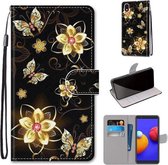 Voor Samsung Galaxy A01 Core Gekleurde Tekening Cross Textuur Horizontale Flip PU Lederen Case met Houder & Kaartsleuven & Portemonnee & Lanyard (Gold Diamond Butterfly)