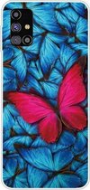 Voor Samsung Galaxy M51 schokbestendig geverfd transparant TPU beschermhoes (grote rode vlinder)
