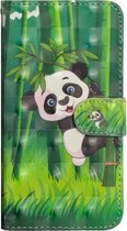 Voor Samsung Galaxy A6 (2018) 3D-schilderijpatroon Horizontaal Flip TPU + PU-lederen hoes met houder & kaartsleuven en portemonnee (Panda Climbing Bamboo)