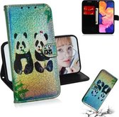 Gekleurde tekening patroon Kleurrijke magnetische gesp Horizontale flip PU lederen tas met houder & kaartsleuven & portemonnee & lanyard voor Galaxy A10 / M10 (twee panda's)