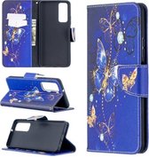 Voor Huawei P smart 2021 / Y7a Gekleurde Tekening Patroon Horizontale Flip Leren Case met Houder & Kaartsleuven & Portemonnee (Paarse Vlinder)