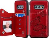 Voor Galaxy S10E Butterfly Embossing Pattern Schokbestendige beschermhoes met houder & kaartsleuven en fotolijst (rood)