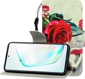 Voor Galaxy A81 Gekleurde tekening Horizontale flip lederen tas met houder & kaartsleuf & portemonnee (rode roos)