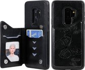 Voor Galaxy S9 Plus vlinder reliëfpatroon schokbestendig beschermhoes met houder en kaartsleuven en fotolijst (zwart)