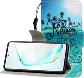 Voor Galaxy A81 Gekleurde tekening Horizontale flip lederen tas met houder & kaartsleuf & portemonnee (Blue Coconut Grove)