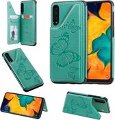 Voor Galaxy A50 Butterfly Embossing Pattern Schokbestendige beschermhoes met houder & kaartsleuven & fotolijst (groen)