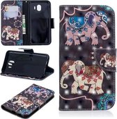 3D Gekleurde Tekening Patroon Horizontale Leren Flip Case voor Galaxy J4, met Houder & Kaartsleuven & Portemonnee (Twee Olifanten)