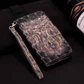 Laser 3D-patroon Gekleurde tekening Horizontale lederen flip-hoes met houder en kaartsleuven en fotolijst voor Galaxy S10 (uil)