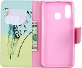 Gekleurde tekening patroon horizontaal Flip lederen hoes voor Samsung Galaxy A40, met houder & kaartsleuven & portemonnee (Feather Bird)