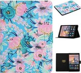 Voor Amazon Kindle Fire 7 (2019) Bloempatroon Horizontale flip lederen hoes met kaartsleuven en houder (roze bloem)