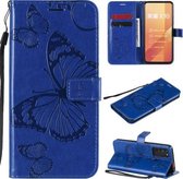 Voor Huawei Honor X10 3D Vlinders Embossing Patroon Horizontale Flip Leren Case met Houder & Kaartsleuf & Portemonnee & Lanyard (Blauw)