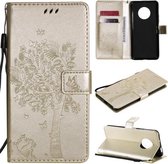 Voor Huawei Enjoy 20 Plus 5G Boom & Kat Patroon Geperst Afdrukken Horizontale Flip PU Lederen Case met Houder & Kaartsleuven & Portemonnee & Lanyard (Goud)