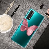 Voor Huawei P Smart 2021 Gekleurde tekening Clear TPU beschermhoesjes (rode vlinder)