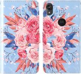 Voor Motorola Moto E6 3D Schilderij Gekleurd Tekening Patroon Horizontaal Flip TPU + PU Leren Hoesje met Houder & Kaartsleuven & Portemonnee & Lanyard (Gekleurde Bloemen)