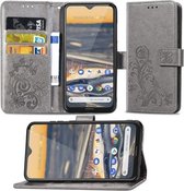 Voor Nokia 5.3 Lucky Clover Pressed Flowers Pattern Leather Case met houder & kaartsleuven & portemonnee & draagriem (grijs)