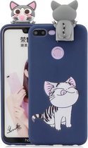 Voor Huawei Honor 9 Lite Cartoon schokbestendige TPU beschermhoes met houder (kat)