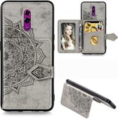 Voor OPPO Reno Mandala Reliëf Magnetische Doek PU + TPU + PC Case met Houder & Kaartsleuven & Portemonnee & Fotolijst & Riem (Grijs)