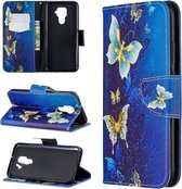 Voor Huawei Mate 30 Lite Patroon Gekleurde Tekening Horizontale Leren Flip Case met Houder & Kaartsleuven & Portemonnee (Gouden Vlinder)