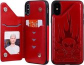 Voor iPhone XS Max Skull Head Embossing Pattern Schokbestendige beschermhoes met houder & kaartsleuven & portemonnee (rood)