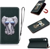 Voor iPhone XR 3D schilderij horizontale flip lederen tas met houder & kaartsleuf & portemonnee & lanyard (olifant)