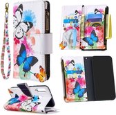 Voor Huawei P40 Lite E / Y7p Gekleurde Tekening Patroon Rits Horizontale Flip Lederen Case met Houder & Kaartsleuven & Portemonnee (Twee Vlinders)