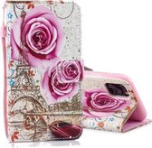 Horizontale leren flip-hoes met houder en kaartsleuven en portemonnee voor iPhone 12 mini (Rose Tower)