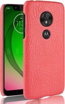 Schokbestendig Crocodile Texture PC + PU-hoesje voor Motorola Moto G7 Play (rood)