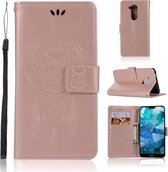 Windgong Uil Embossing Patroon Horizontale Flip Leren Case met Houder & Kaartsleuven & Portemonnee Voor Nokia 8.1 / X7 (Rose Goud)