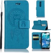Windgong Uil Embossing Patroon Horizontale Flip lederen tas met houder & kaartsleuven & portemonnee voor Nokia 7.1 (blauw)