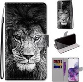 Voor Samsung Galaxy S21 + 5G Gekleurde Tekening Cross Textuur Horizontale Flip PU Lederen Case met Houder & Kaartsleuven & Portemonnee & Lanyard (Zwart-witte Leeuwenkop)