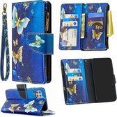 Voor Huawei P40 Lite Gekleurde Tekening Patroon Rits Horizontale Flip Leren Case met Houder & Kaartsleuven & Portemonnee (Goud Vlinder)