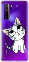 Voor Huawei P40 Lite 5G Gekleurd tekeningpatroon Zeer transparant TPU beschermhoes (kat)