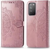 Voor Huawei Honor X10 Halverwege Mandala Embossing Patroon Horizontale Flip Leren Case met Houder & Kaartsleuven & Portemonnee & Fotolijst & Lanyard (Rose Goud)