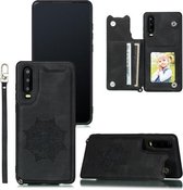 Voor Huawei P30 Mandala reliëf PU + TPU hoesje met houder & kaartsleuven & fotolijst & riem (zwart)