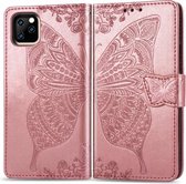 Butterfly Love Flowers Embossing Horizontale Flip Leather Case voor iPhone 11 Pro Max met houder & kaartsleuven & portemonnee & lanyard (roségoud)
