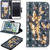 3D Gekleurde Tekening Patroon Horizontale Leren Flip Case voor iPhone 7 & 8, met Houder & Kaartsleuven & Portemonnee (Zwarte Achtergrond Vlinder)