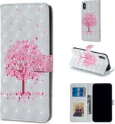 Roze boompatroon horizontale flip lederen hoes voor iPhone X, met houder & kaartsleuven & fotolijst & portemonnee