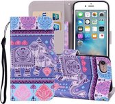 Olifant patroon Gekleurde tekening Horizontale flip lederen hoes voor iPhone SE 2020 & 8 & 7, met houder & kaartsleuven & portemonnee & lanyard