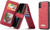 CaseMe-007 voor iPhone X / XS TPU + PC Magnetische absorptie Afneembare achterkant Horizontale flip lederen hoes met kaartsleuven en rits Portemonnee en fotolijst (rood)
