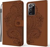 Voor Samsung Galaxy Note20 Ultra / 5G Pauw Reliëfpatroon Horizontale Flip Leren Case met Houder & Kaartsleuven & Portemonnee & Lanyard (Bruin)