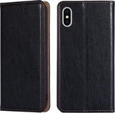 Voor iPhone X / XS PU + TPU Glanzende olie Effen kleur Magnetische horizontale flip lederen tas met houder & kaartsleuf & portemonnee (zwart)