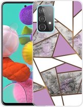 Voor Samsung Galaxy A32 4G Frosted Fashion Marble Shockproof TPU beschermhoes (Rhombus Grey Purple)