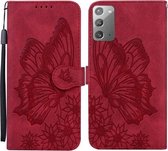 Voor Samsung Galaxy Note20 Retro Skin Feel Butterflies Embossing Horizontale Flip Leather Case met houder & kaartsleuven & portemonnee (rood)